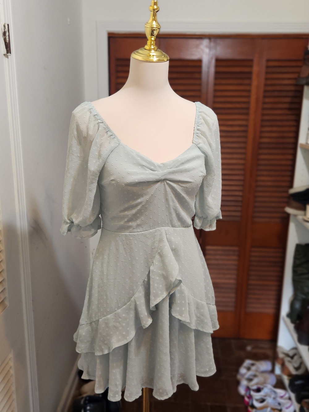 Light Blue Puff Sleeve Ruffle Mini Dress - Picture 9 of 12